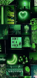 Collage of neon green designs as mobile wallpaper