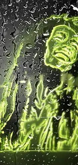 Neon green portrait with rain effect.