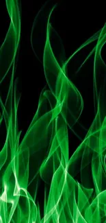 Neon green flames on black background wallpaper.