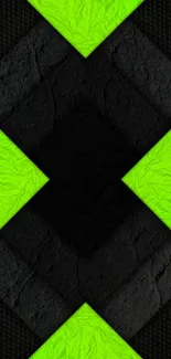 Neon green geometric phone wallpaper with black textures.