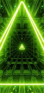 Neon green geometric triangle wallpaper with futuristic design.