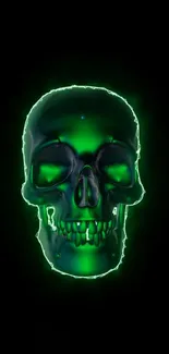 Neon green skull with glowing effects on a dark background.