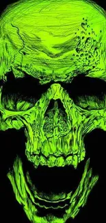 Neon green skull with dark background, perfect for an edgy phone wallpaper.