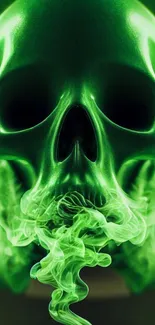 Neon green skull with smoke effect wallpaper.