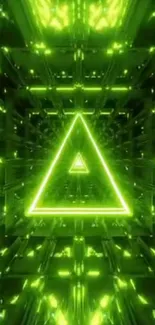 Neon green triangular geometric design wallpaper.