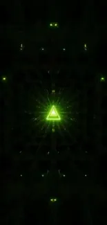 Neon green triangle pattern wallpaper with futuristic glow.