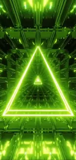 Futuristic neon green triangle with reflections.