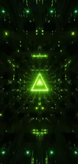 Futuristic neon green triangle wallpaper with abstract design.