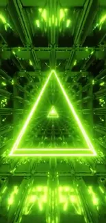 Neon green triangular tunnel wallpaper.