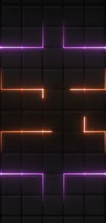 Neon grid wallpaper with glowing lines on a dark background.