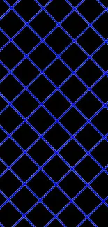 Neon blue grid pattern on black background wallpaper.