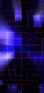 Neon grid sphere with purple and blue lights for a modern wallpaper.