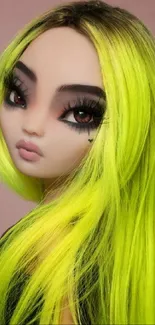 Stylish doll with neon yellow hair.