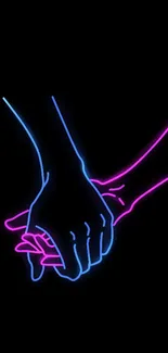 Vibrant pink and blue neon hands on black background wallpaper.