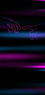 Neon outlined hands on black background wallpaper.