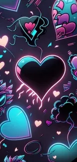 Abstract neon heart wallpaper in vibrant colors.