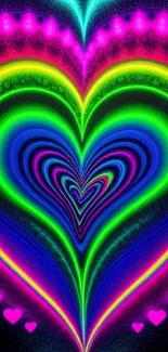 Colorful neon heart abstract wallpaper for phones, featuring vibrant patterns.