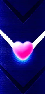 Neon heart glows on a sleek blue background mobile wallpaper.