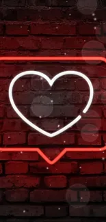 Red neon heart on brick wall wallpaper.