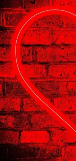 Red neon heart on brick wall mobile wallpaper.