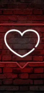 Neon heart on dark brick wall background wallpaper.