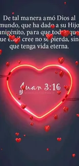 Neon heart wallpaper with John 3:16 verse.