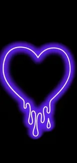 Glowing neon purple heart with drip design on black background.