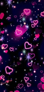 Neon pink heart galaxy wallpaper with stars.