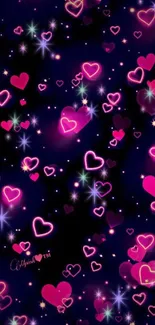 Vibrant neon heart galaxy wallpaper for mobile.