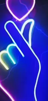 Neon heart gesture in vibrant colors.