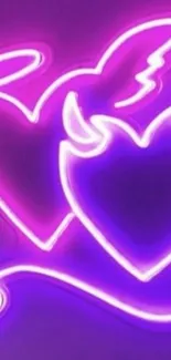 Vibrant neon hearts glowing in purple hues