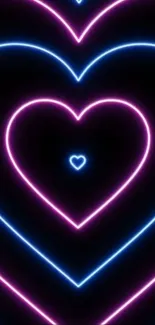 Neon heart wallpaper with pink and blue glow lines.