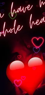 Neon heart wallpaper with love quote.