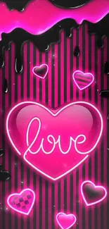 Neon heart wallpaper with glowing pink love theme.