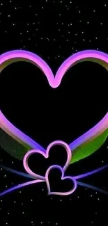 Neon heart design mobile wallpaper with a vibrant and colorful glow.