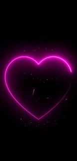 Neon heart glowing on black background wallpaper.