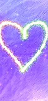 Vibrant neon heart against a purple background, perfect for mobile wallpapers.