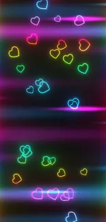 Colorful neon heart wallpaper for mobile.