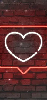 Neon heart on a rustic red brick wall.