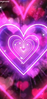 Neon pink heart wallpaper with glowing effects and vibrant design.