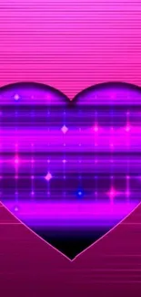 Vibrant neon heart wallpaper in pink and purple hues.