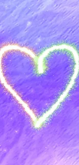 Neon heart on a vibrant purple background.