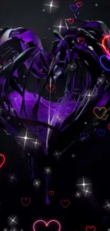 Neon purple heart with glowing accents on a dark background.