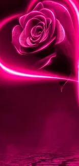 Neon heart-shaped rose over pink water.