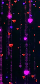 Neon heart wallpaper with purple background and red accents.