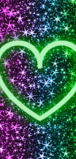 Neon heart with colorful starry background wallpaper.