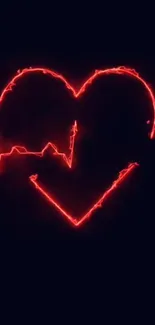 Neon heartbeat shaped like a heart.