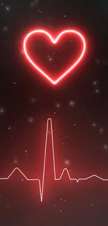 Neon red heart with glowing ECG line wallpaper.