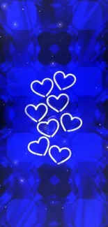 Blue neon heart pattern wallpaper for phones.