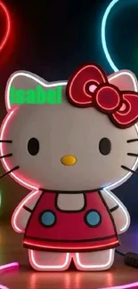 Neon Hello Kitty with colorful lights.
